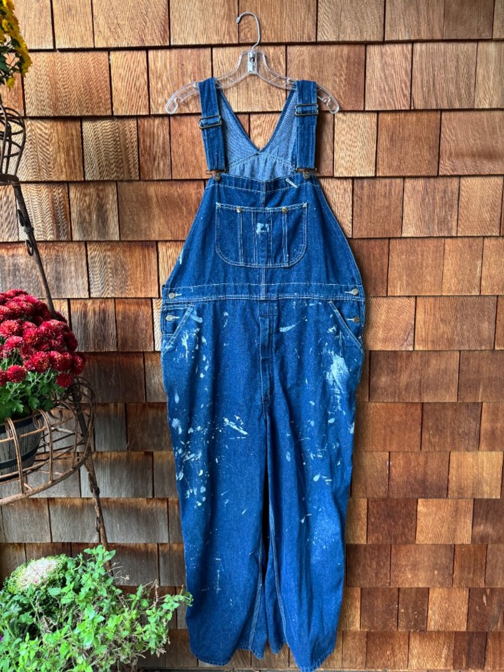 Vintage Sears Roebucks Blue Denim Paint splattered Overalls up to 40 inch waist